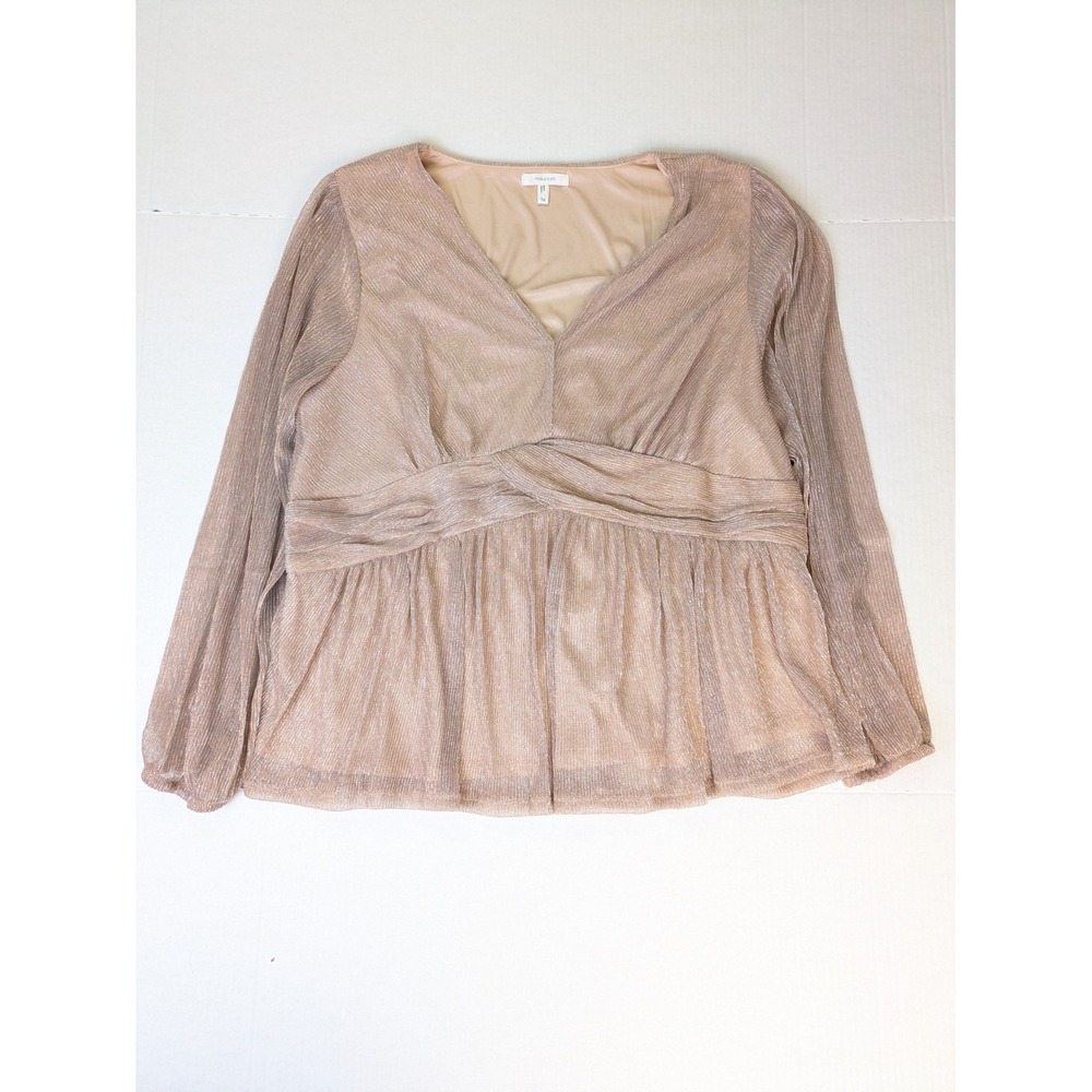 Maurices Blouse Womens 1X Rose Gold Metallic V-Neck Empire Waist Peplum Shimmer